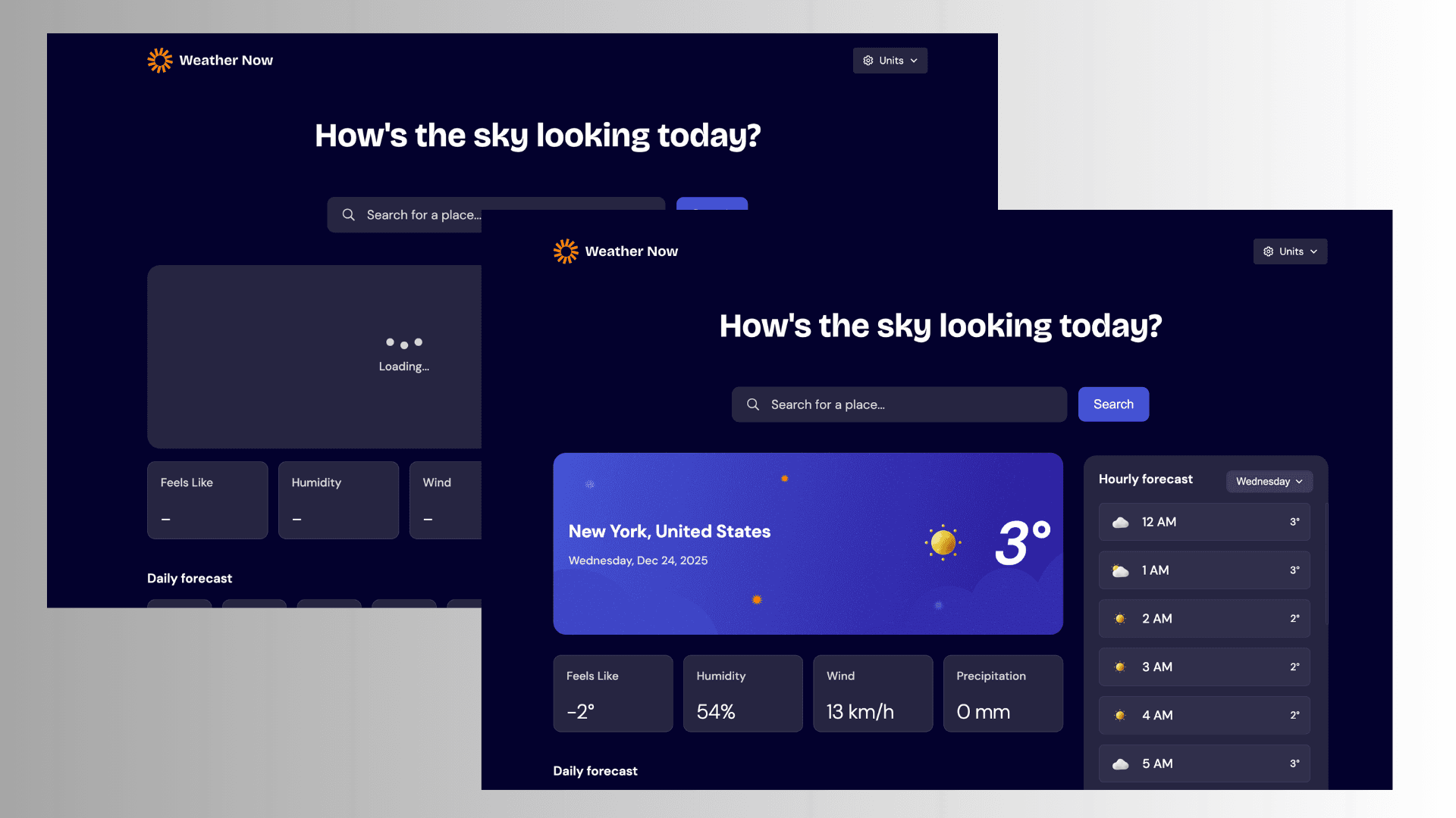 Demo display of Weather App